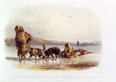 Hondensleden van de Mandan Indianen door Karl Bodmer